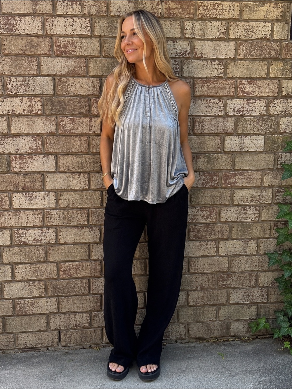 Anthropologie BL^NK London Eyre Velvet Beaded Halter Top XS